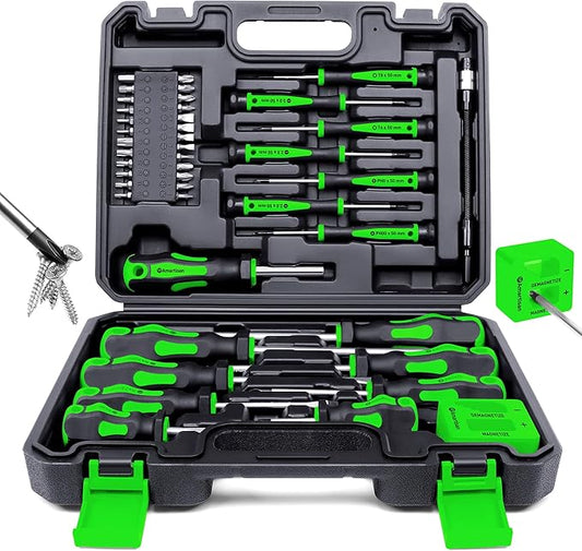 Magnetic Screwdrivers Set with Case, Amartisan 43-piece Includs Slotted, Phillips, Hex, Pozidriv,Torx and Precision Screwdriver Set, Magnetizer Demagnetizer Tools, Tools for Men (Green))