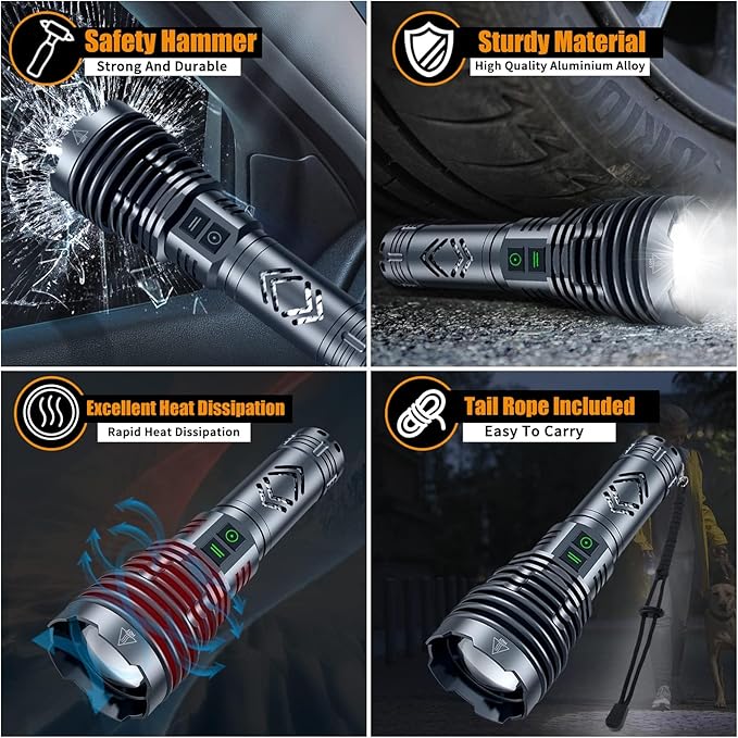 Rechargeable Flashlights High 5500.000Lumens,Super Bright LED Flashlight,Tactical Powerful Waterproof Handheld Flashlights with Zoomable 6Modes,USB Output&24H Long Life Battery for Emergency Camping