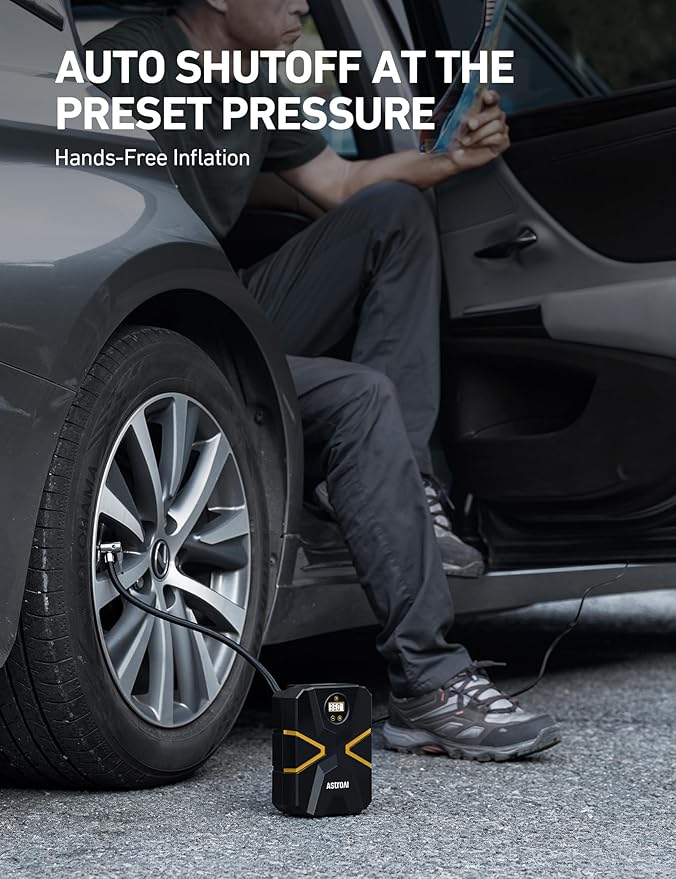 AstroAI S1 Tire Inflator Portable Air Compressor 12V DC, Digital Car Tire Pump 150 PSI, Preset Tire Pressure & Auto Shutoff, Electric Air Pump for Car Tires, Motorcycles, Bicycles, Other Inflatables