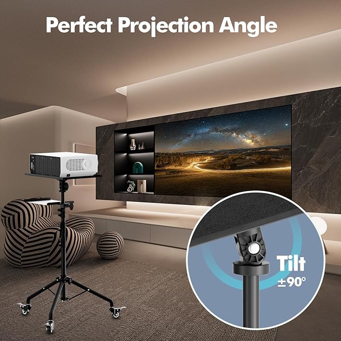 Projector Stand Tripod Laptop Tripod on Wheels with 2 Shelves, Adjustable Height 26 to 49 Inch Portable Podium Stand with Gooseneck Phone Holder for Office, School, Home, DJ Racks