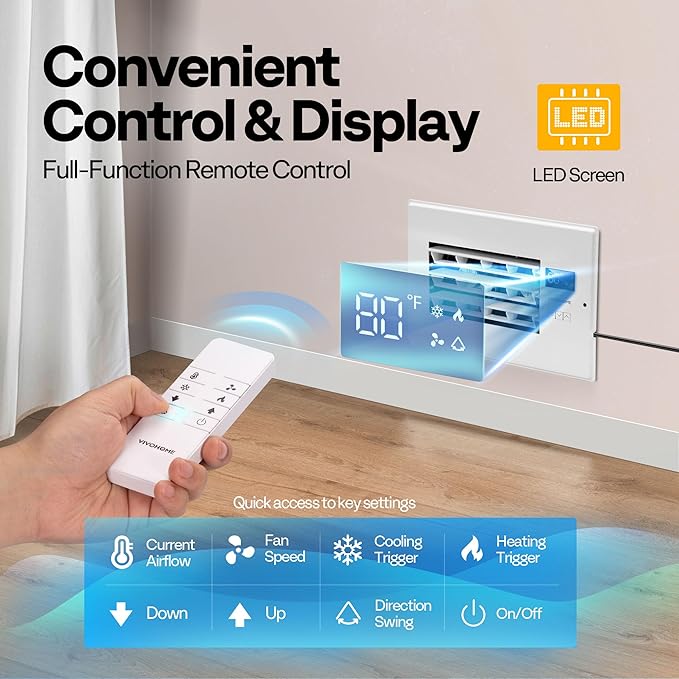 VIVOHOME 6'' x 10'' Opening Register Booster Fan with Adjustable Wind Direction Louver, Smart Intelligent Thermostat & 10-Speed Remote Control - 11.6" x 7.5" Vent Cover for Room, Floor, Wall - White