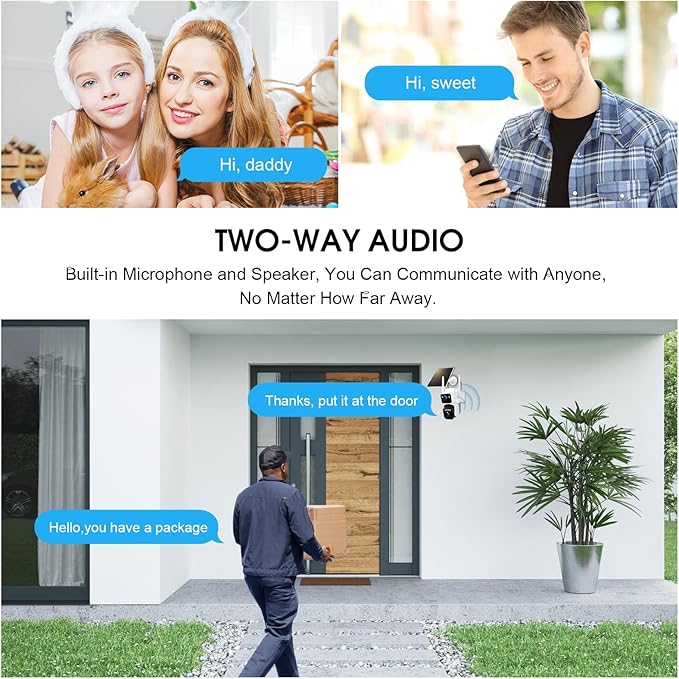 Dual Lens Dual Screen 2K Solar Security Camera Wireless Outdoor 360° View Battery Powered Camera with Spotlight Color Night Vision, PIR Sensor WiFi Home Security System (4G LTE)