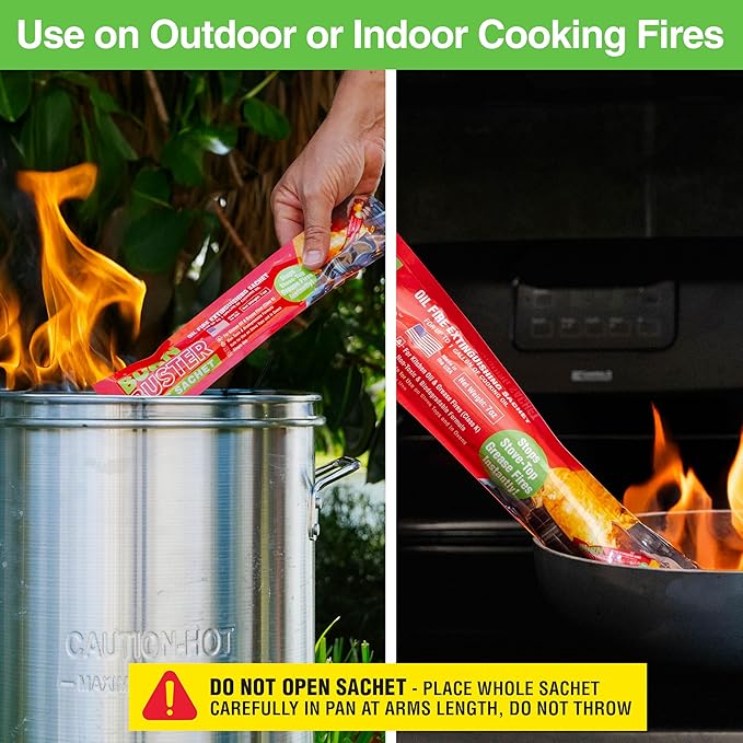 2-Pack BurnBuster Battery Fire Sachet for Oil & Grease Fires for Home and Outdoor Use - Fire Suppressant for Kitchens, Stove-Top and Oven Suitable - Non-Toxic 7 oz. Sachet, Made in USA
