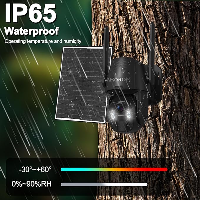 Solar Wireless Security Camera Outdoor 2K 360° Panoramic View, Color Night Vision, AI Motion Detection with Siren Alarm, IP65 Weatherproof, 2.4GHz WiFi & Smart App Control for Home, Apartment, Office