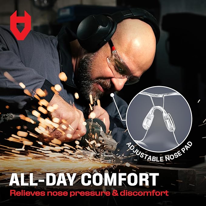 NoCry Clear Safety Glasses for Men and Women with Anti-Fog and Scratch Resistant Wrap Around Lenses, Adjustable Temples and Nose Pads — ANSI Z87 Certified Protective Eyewear with 100% UV Shielding