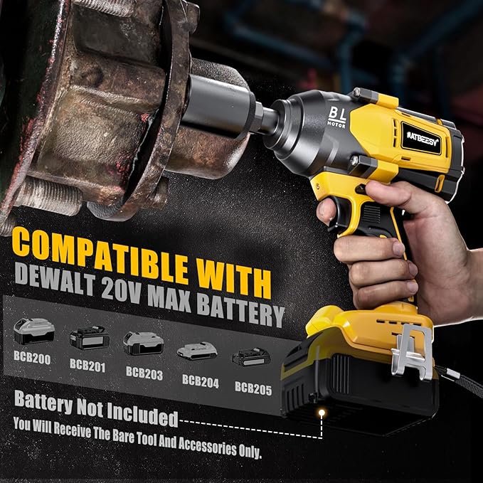 Impact Wrench Compatible with De-Walt 20V MAX Battery: 1/2 Inch Hog Ring Impact Driver High Torque - 600 Ft-lbs Cordless Impact Gun - Brushless Motor with LED Light And Blet Clip - Tool Only