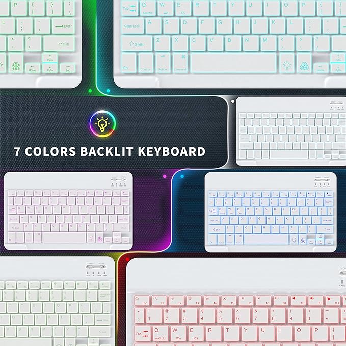 Backlit Bluetooth Keyboard Small Portable Wireless Keyboard Rechargeable Illuminated for Android Samsung Tablet Cell Phone Smartphone iPad A16 11th 10th Generation iPad Pro Air Mini iPhone (White)