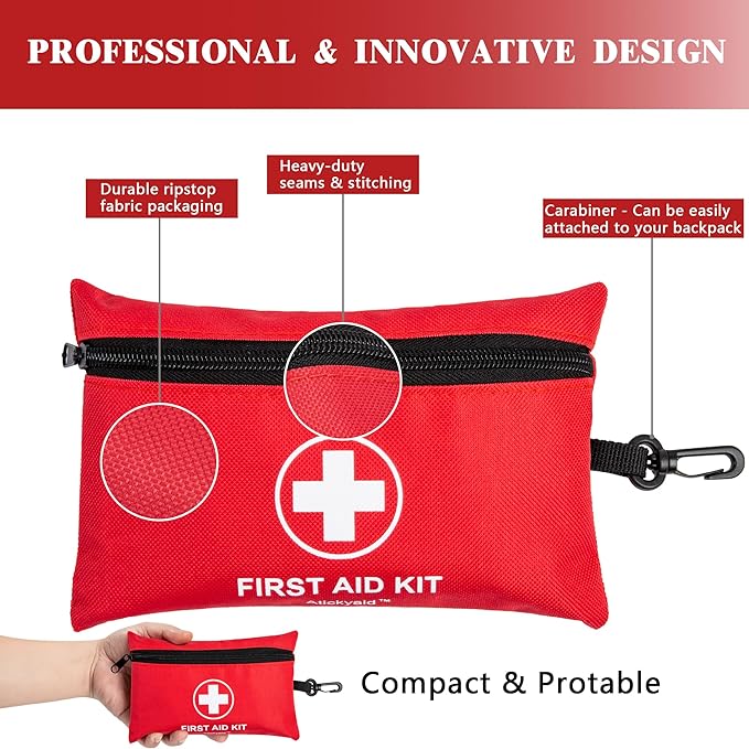 Mini First Aid Kit - 140 Piece Small First Aid Medical Kit for Car, Home, Office, Travel, Camping, Sports, Outdoor, School - Emergency First Aid Supplies and Survival Kit