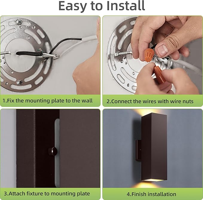 KIZON Outdoor Wall Lights with Dusk to Dawn Sensor 2 Pack, Modern Outdoor Sconce Lights with Oil Rubbed Bronze Finish, Aluminum Exterior Lighting Fixtures for House Porch, ETL Listed