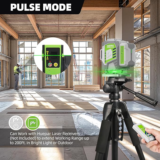 Laser Level, 3x360° Self Leveling Green Tiling Level Laser Tool, 3D Cross Line Laser Level Tool, High Accuracy Floor Laser with 8000mAh Li-ion Battery, Remote Control & Hard Carry Case