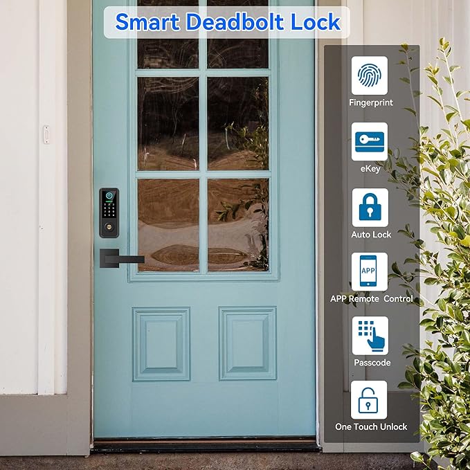 Keyless Entry Door Lock with Handle Set,Smart Front Door Lock with Keypad Set,Keyless Entry Digital Deadbolt,Smart Deadbolt with Auto Lock,App Control, Matte Black