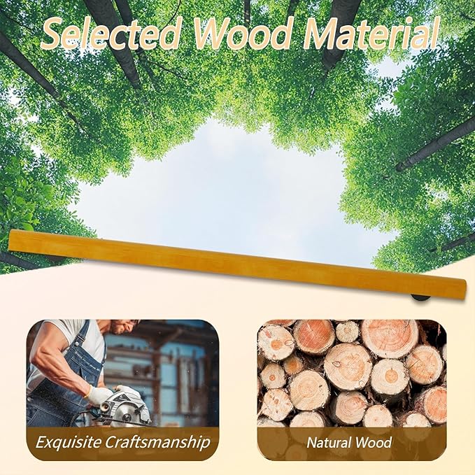 8FT Wooden Stair Railing Indoor, Wall Railings for Stairs, Hand Rails for Indoor Stairs, Non-Slip Stair Handrail for Home Garden Corridor Lofts Kindergarten Guardrail(2 Sections, 2 x 4FT)