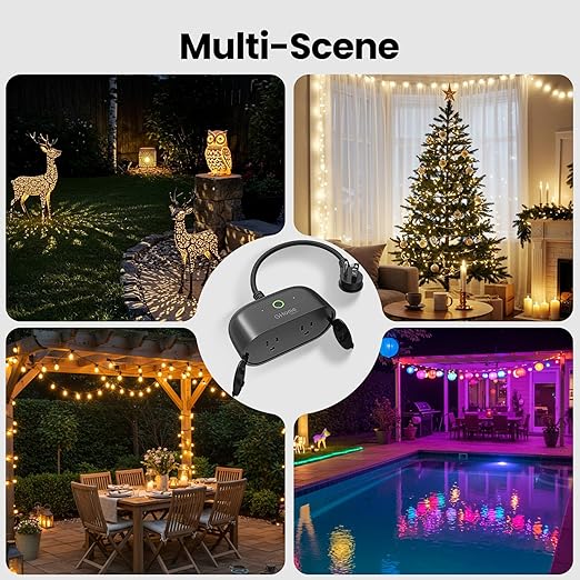 GHome Smart Outdoor Plug Wi-Fi Outlet, Dual Individual Sockets Smart Plug with IP64 Waterproof, Works with Alexa Google Assistant & SmartThings, No Hub Needed for Smart Home Control, 2.4G WiFi Only