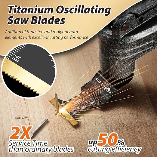 54 PCS Oscillating Saw Blades Professional Universal Wood Multitool Blades Titanium Oscillating Tool Blade for Metal Nails, Wood and Plastic Multi Tool Blades Kits Fit All Models (54PCS)
