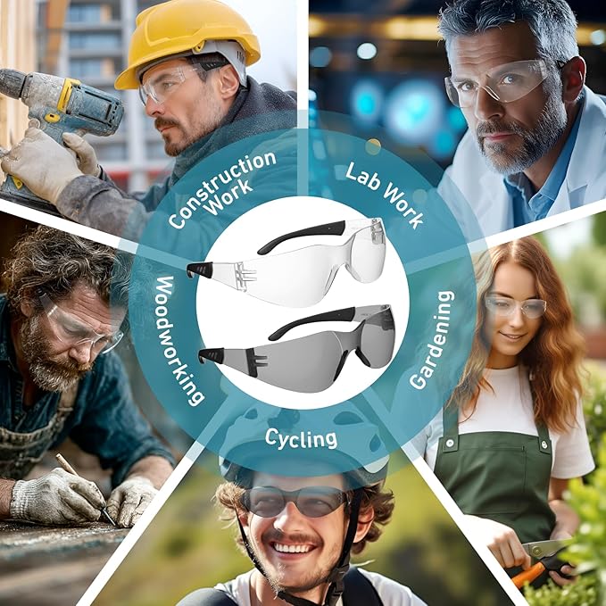 Safety Glasses ANSI Z87.1 Certified - Scratch-Resistant Protective Eyewear for Men & Women, Ideal for Construction & Shooting