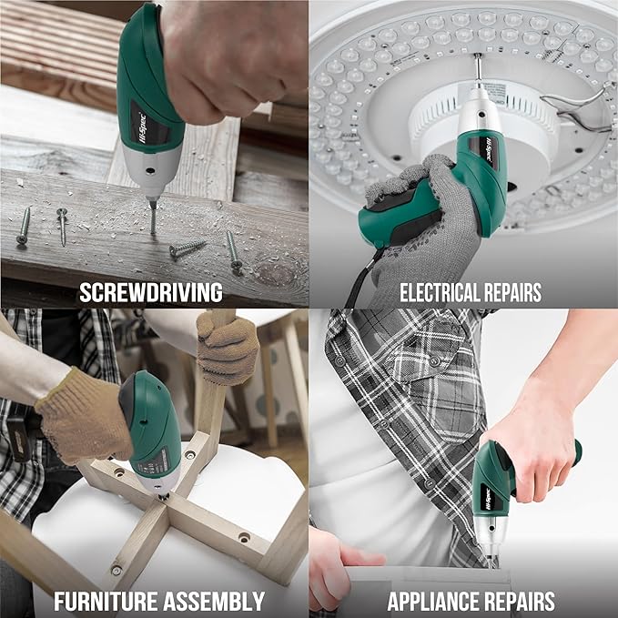 Hi-Spec 19pc 3.6V Green USB Small Power Screwdriver & Home DIY Tool Kit Set. Cordless & Rechargeable Electric Screwdriver and Compact Hand Tool Box Set