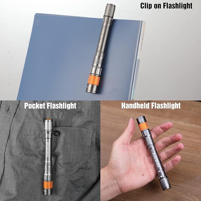 EverBrite Rechargeable Pen Light, 300 Lumens EDC Flashlight, Zoomable LED Pocket Flashlight with Clip, Memory Function and USB C Cable Included, for Camping, Emergency, Grey