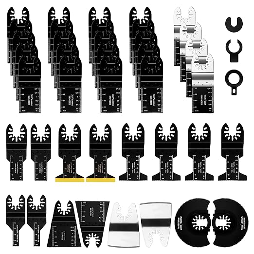 43 PCS Oscillating Saw Blades, Premium Multitool Kit for Wood/Metal/Plastics, Quick Release Saw Blades Fit Porter Cable Black & Decker Rockwell Ridgid Ryobi Milwaukee Chicago Craftsman