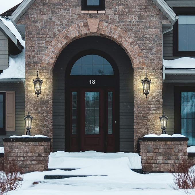 Emliviar Outdoor Light Fixtures Wall Mount - Vintage Large Exterior Light Fixture for Porch 17.5 Inch, Black Finish with Water Glass Shade, WE215B BG