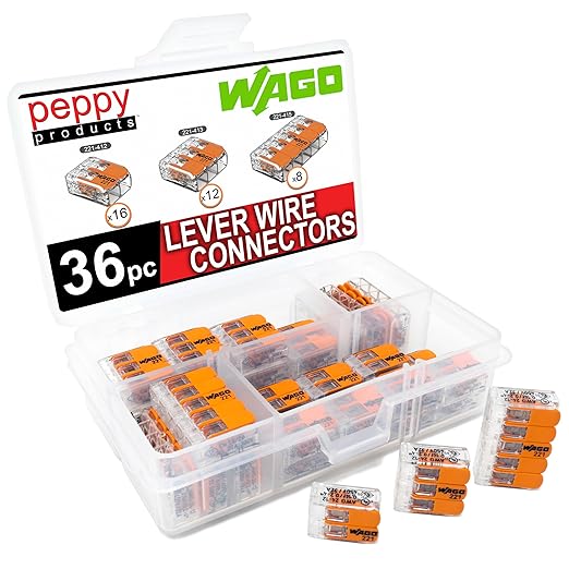 WAGO 221 Lever-Nuts 36pc Compact Splicing Wire Connector Assortment. Includes 221-412, 221-413, 221-415