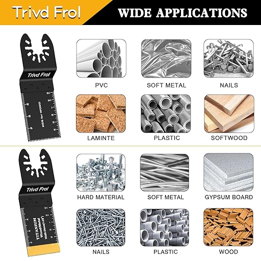 50PCS Oscillating Saw Blades, Professional Universal Titanium Multitool Blades for Wood Plastics Metal, Quick Release Multi Tool Blades Kits Fit Dewalt Ryobi Milwaukee Rockwell Fein