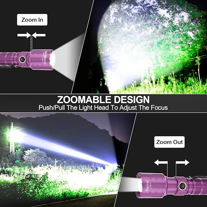 Flashlights High Lumens Rechargeable, Super Bright Long Range Small Powerful Flashlight, 6 Modes LED Tactical Pocket Waterproof Flash Light for Home Emergency (1, Purple)