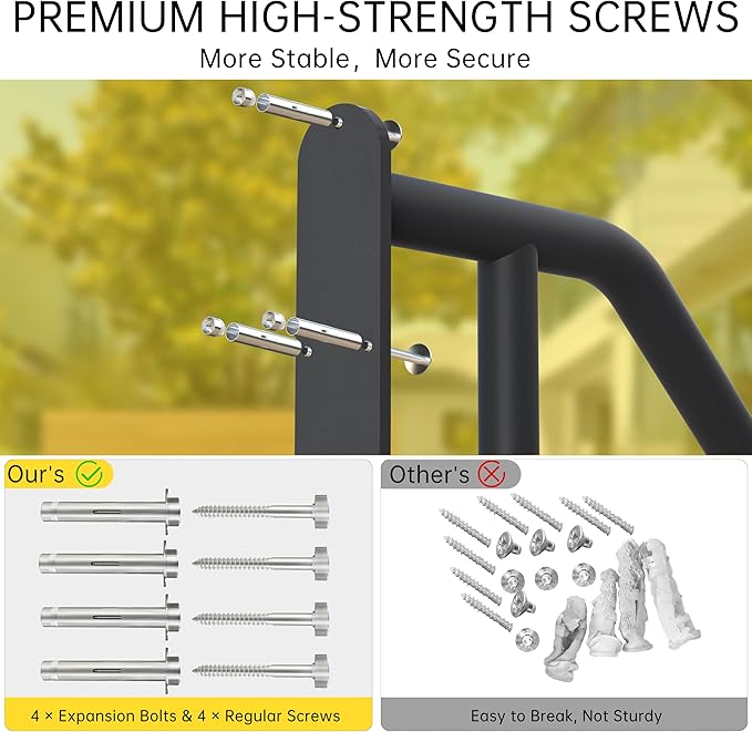 Hand Rails for Outdoor Steps, Handrails for Exterior Steps, Heavy-Duty Non-Slip Stair Railing, U-Shaped Rail for Garage, Porch, Deck, and Garden