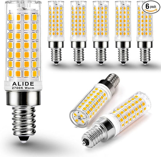 ALIDE E12 75 Watt Replacement LED Candelabra Bulbs C7,2700K Warm White,800LM T6 7.5W LED E12 Chandelier Light Bulbs for Ceiling Fan Pendant Lighting,Non-dimmable,6 Pack
