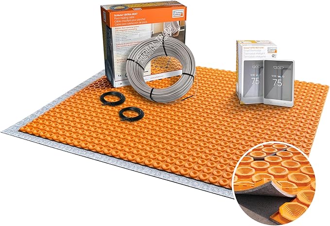 All-in-one Electric Radiant Floor Heating Kit 83 Sq Ft 120V with Smart WiFi Programmable Touchscreen Thermostat, Duo Heating Uncoupling Membrane, Underfloor Heating Cable
