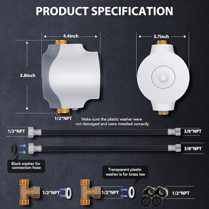 HBS24-12 Smart Instant Hot Water Recirculating Pump System – 3-Speed, Built-in Thermostat, 15-inch Hose, Compatible with Tanked and Tankless Water Heaters, Extremely Quiet