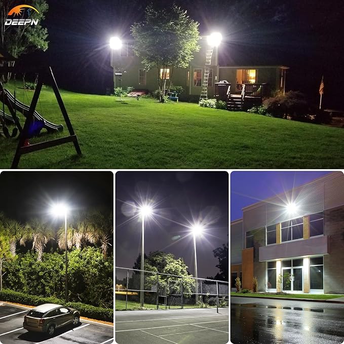 Deepn Solar Lights Outdoor, Solar Street Lights Outdoor 10000W with Motion Sensor IP67 Waterproof Parking Lot Light Commmercial Grade 7000K Brightest LED Security Flood Light for Street, Yard
