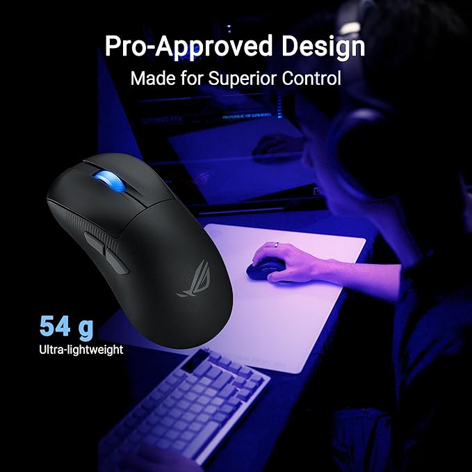 ASUS ROG Keris II Ace Wireless Gaming Mouse – Right-Handed Ergonomic, 54g, Tri-Mode Connectivity, 42K DPI, up to 107Hr Battery, PC/Mac Support - Black