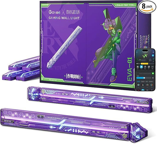 Govee x Evangelion Gaming Wall Light, RGBIC Glide Wall Light, Work with Matter, Alexa and Google Assistant, DIY Customized LED Wall Lighting Effects and Shapes,Gaming Light Bar for Gaming Room