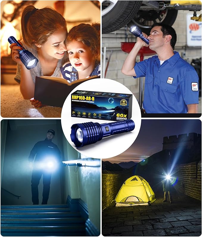 Flashlights High Lumens, 5000.000LM Super Bright Rechargeable Flashlight with USB C, 5 Light Modes, Zoomable, IP67 Waterproof, High Powered Flashlight for Camping Emergencies