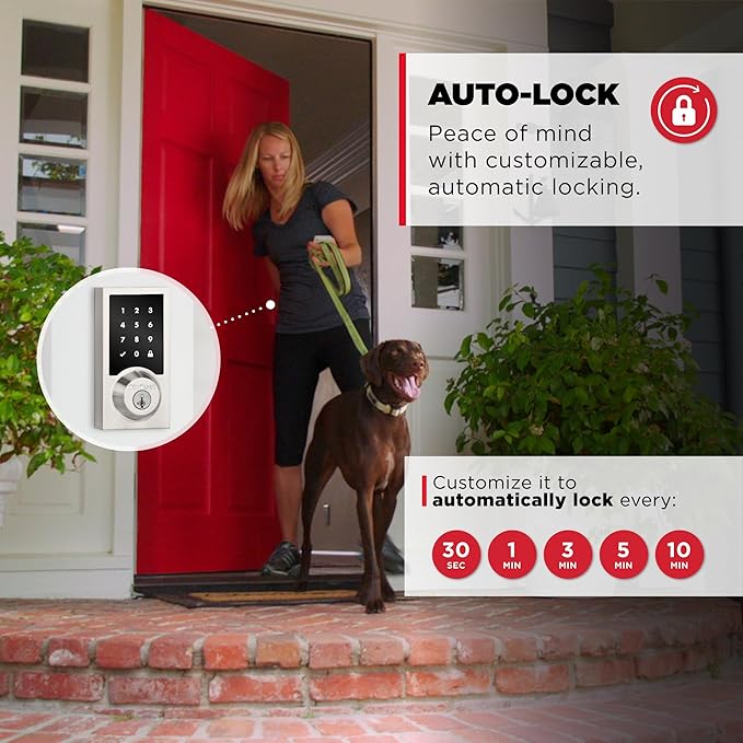 Kwikset HomeConnect 918 Contemporary Z-Wave Long Range Enabled Touch Screen Lock Works with Ring Alarm, Samsung SmartThings Hub Required, Sold Seperately in Satin Nickel