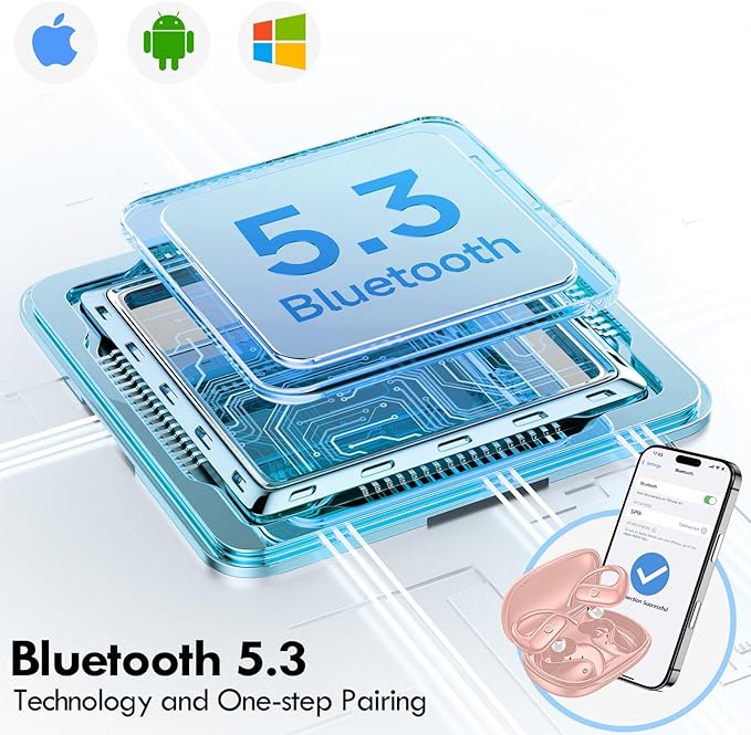 kurdene Wireless Earbuds Bluetooth Headphones Sport,Over Ear Buds with Deep Bass Sound,60Hrs Playtime Earphones Redesigned Comfort Fit with Earhooks for Running,Meeting,Workout-Pink