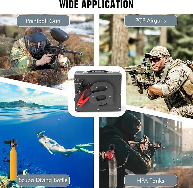 PCP Air Compressor, Airgun Compressor, Portable 4500Psi/30Mpa, Water/Oil-Free, One Button Start, Bursting disc, Built-in Fan, 12V DC 110V AC, Manual-stop, PCP Rifle/Pistol and Paintball Tank Air Pump