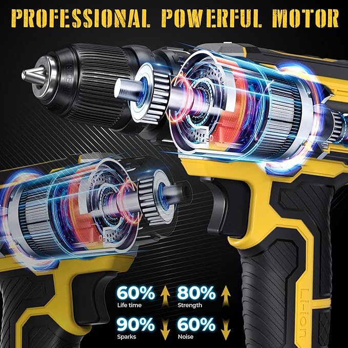 SIDSYS 21V Max Cordless Electric Drill Set, 3/8" Keyless Chuck Power Drill 17+1 Torque, 2 Variable Speed, Built-In LED, Versatile Hand Drills for Wood Drilling/Screw Removal