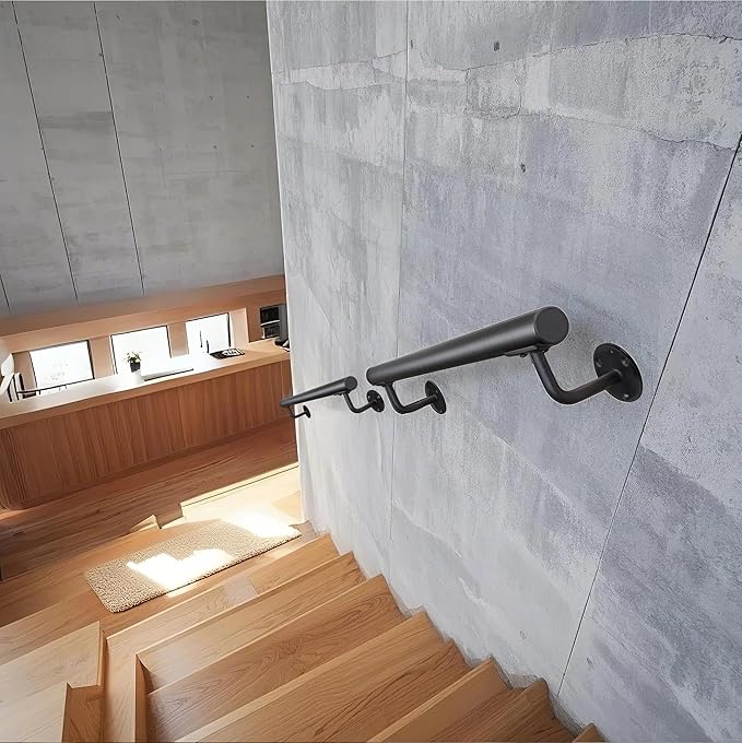 24 Inch Metal Stair Handrail Indoor- 2 FT Square Pipe Wall Mount Handrial, Outdoor Railings for Garage Porch Patio Steps, Deck Hand Rail, Iron Banister Railing