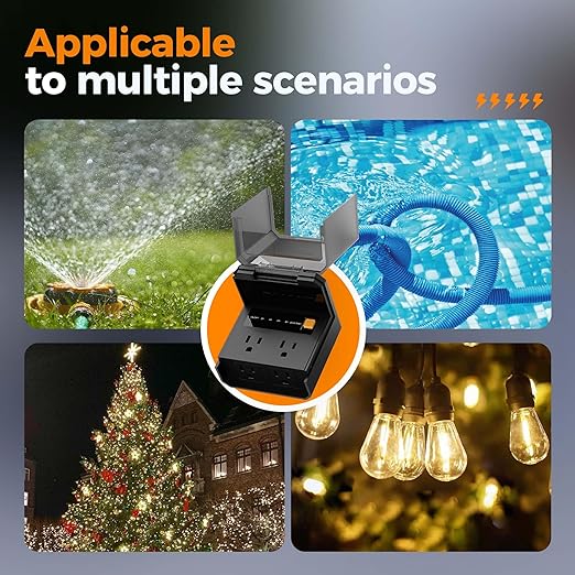 Outdoor Light Timer with Remote, TESSAN Timer Plug with 4 Outlets 100ft, Dusk to Down Countdown Sensor with Weatherproof Cover for Home, Garden