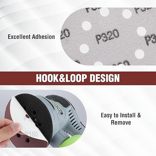 WORKPRO 150-piece Sanding Discs Set - 5-Inch 8-Hole Sandpaper 10 Grades Include 60, 80, 100, 120, 150,180, 240, 320, 400, 600 Grits for Random Orbital Sander(Not for Oscillating Tools or Mouse Sander)