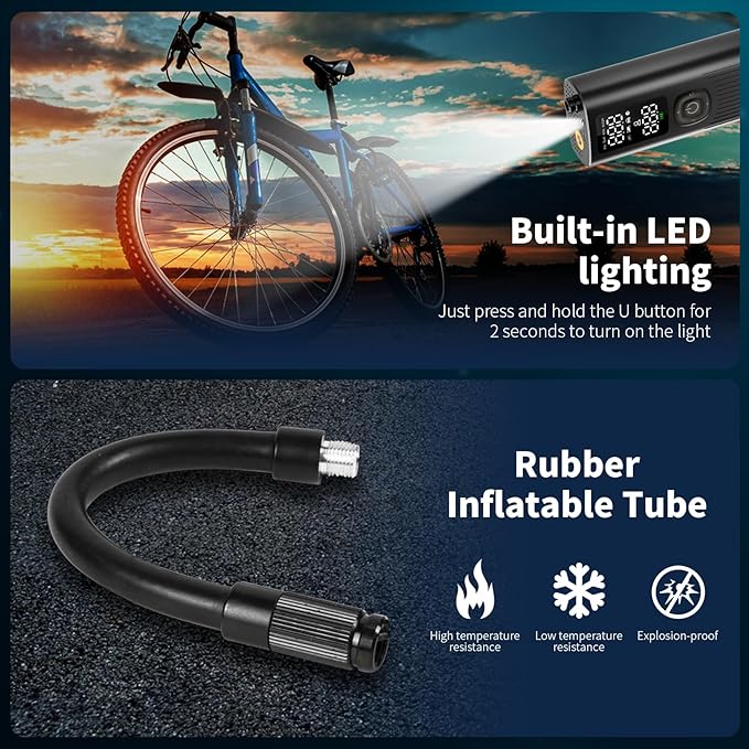 Tire Inflator Portable Air Compressor(Up to 150PSI), Cordless Air Pump with LED Display Digital Tire Pressure Gauge for car,Motorcycle, Bike,Basketball,Football