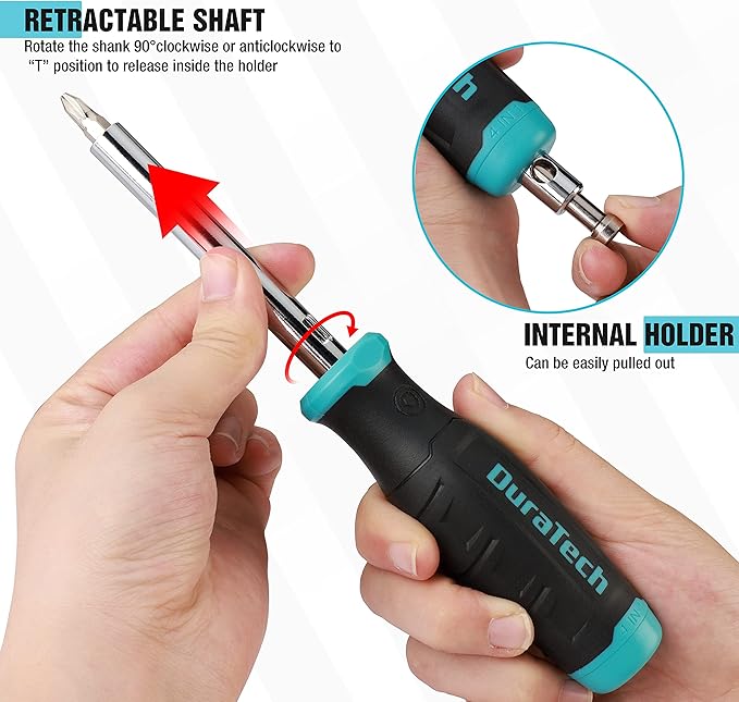 DURATECH Multi-bit Screwdriver Set, 18-in-1 Screwdriver with T-bar and Precision Screwdriver Stored in Shaft, Phillips/Slotted/Torx/Square, Professional All in One Tool Kit for Repairing