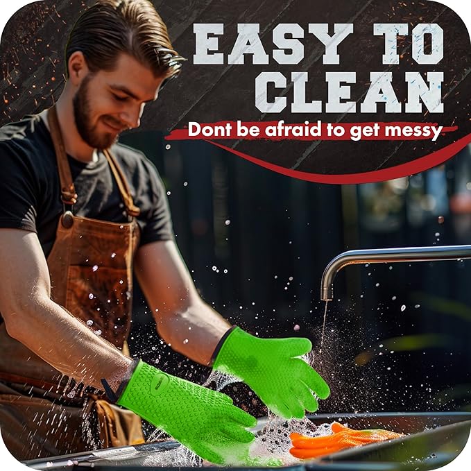 KITCHEN PERFECTION Silicone Smoker Oven Gloves -Extreme Heat Resistant BBQ Gloves-Handle Hot Food Right on Your Grill Fryer&Pit|Waterproof Grilling Cooking Baking Mitts |Superior Value Set +2 Bonuses