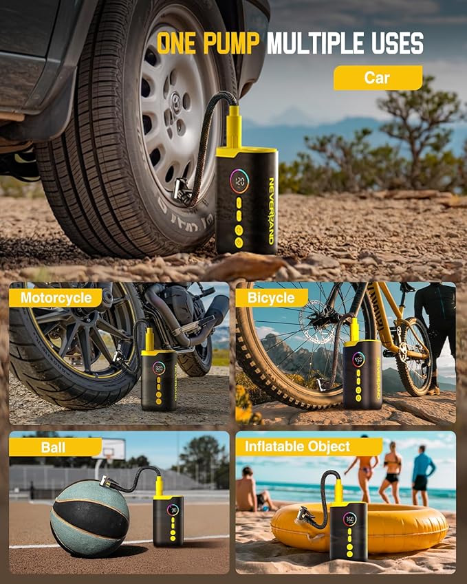 NEVERLAND Tire Inflator Portable Air Compressor - 150 PSI Electric Air Pump for Car Tires with Auto Shut, Cordless Tire Air Pump for Bicycle, Motorcycle, Bike Tire Pump with Gauge