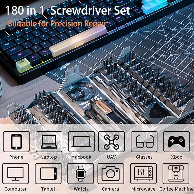 Precision Screwdriver Set,Computer Screwdriver Kit,180 in 1 Screwdriver Set with Bits and Magnetic Storage,Repair Tool Kit for Most Computer,Laptop,Phone,DIY (Manual Screwdriver Kit)