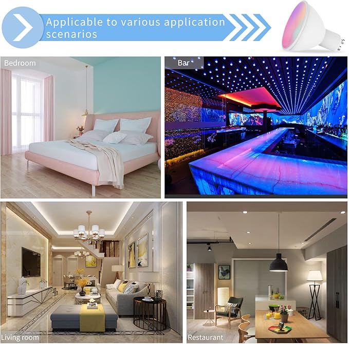 Tuya Smart GU10 Light Bulb,WiFi(2.4G),300 Lumens Dimmable LED Light Bulbs, Color Changing & Tunable White (2700K-6500K), Works with Alexa, Google Home & Smart Life App, No Hub Required(4Pack)