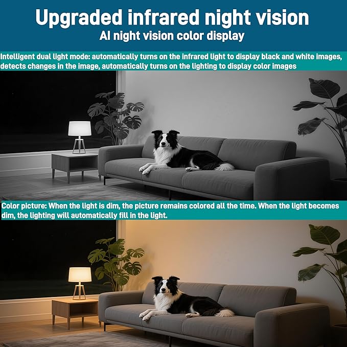 Security Camera WiFi Pet Camera White 4MP HD Indoor Surveillance System with Night Vision Motion Detection Mobile App Control Humanoid Detection/Mobile Tracking/Mobile Alarm (1)