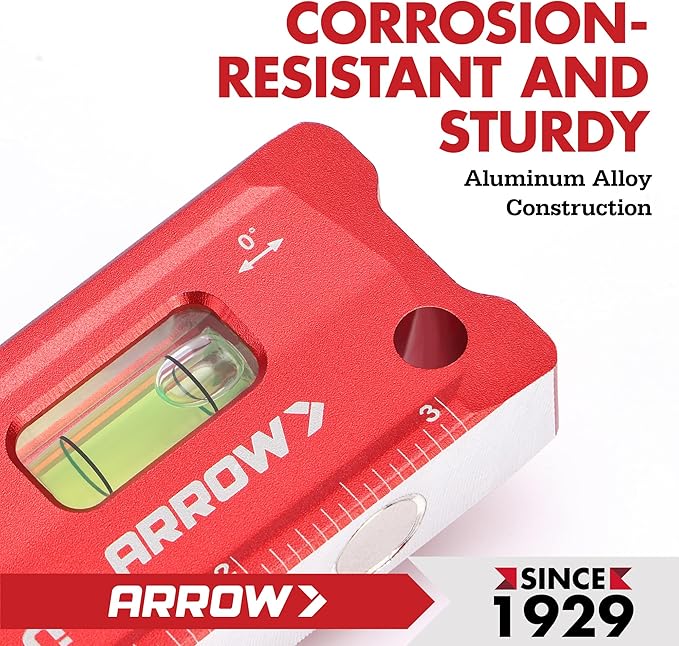 ARROW 4-Inch Torpedo Level, Small Magnetic Leveler Tool with 0°/90° Bubbles, Top-view Window, Aluminium Alloy Frame, Dual SAE and Metric Scales