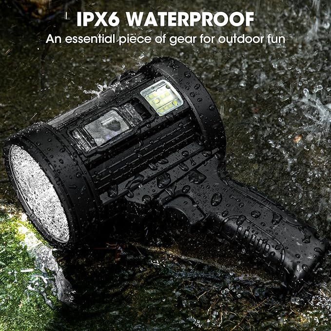 Rechargeable Spotlight, 90,000 Lumens Super Bright Handheld Led Flashlight, Outdoor Spot Light with Cob Light and Solar Panelsfor Boating Camping